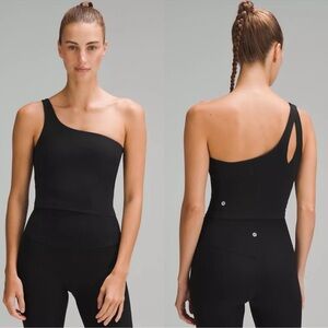 Lululemon Ribbed Nulu Asymmetrical Yoga Tank Top Black Crop